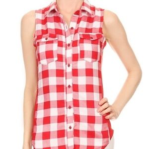 NWT SLEEVELESS PLAID SHIRT